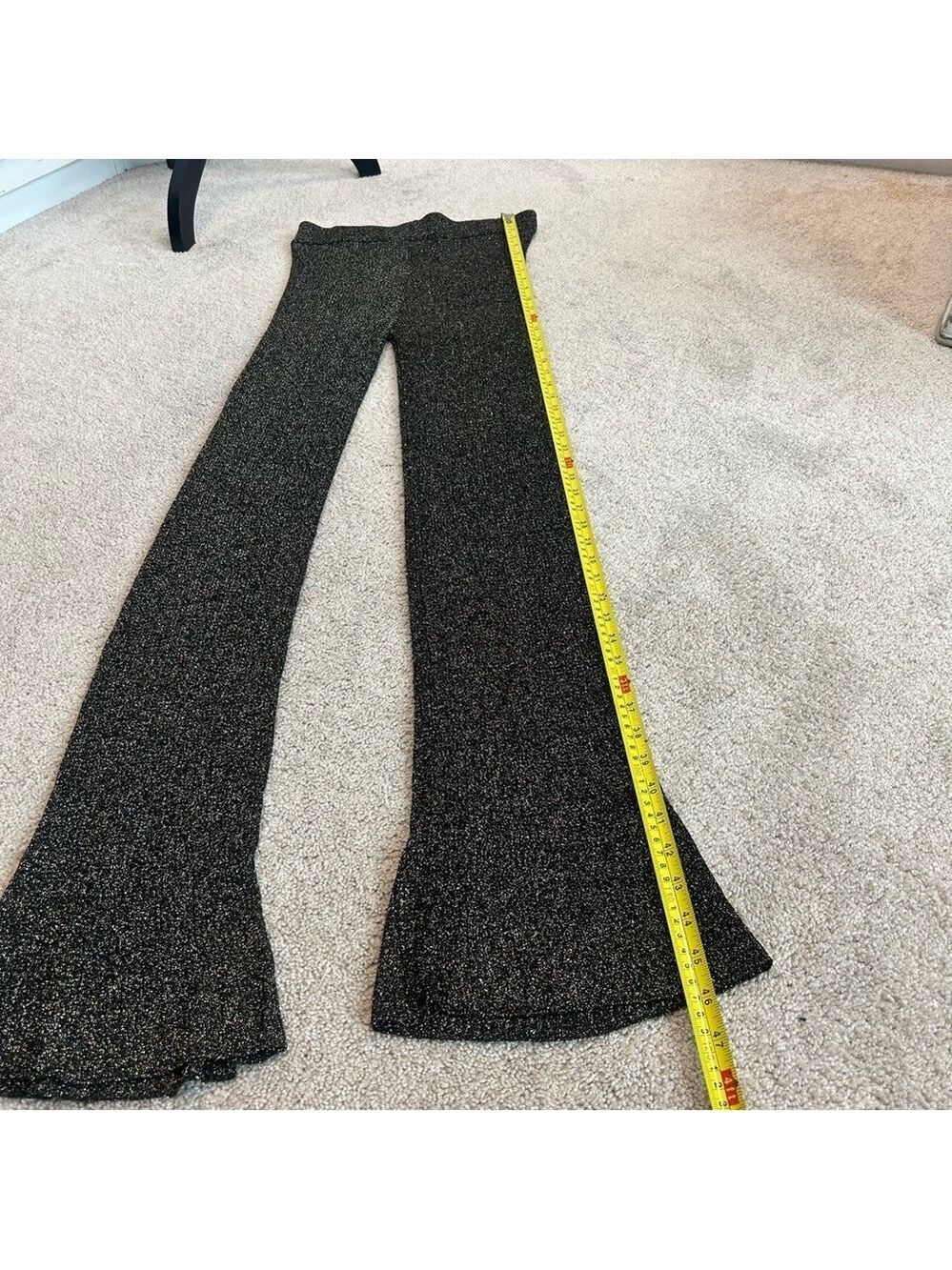 Zara Special edition black gold knit metallic glitter flare pants Sz M NWT - Picture 11 of 13